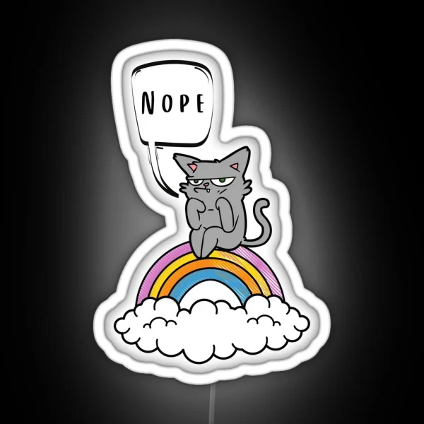 Nope Grouchy Cat On Rainbow RGB Neon Sign