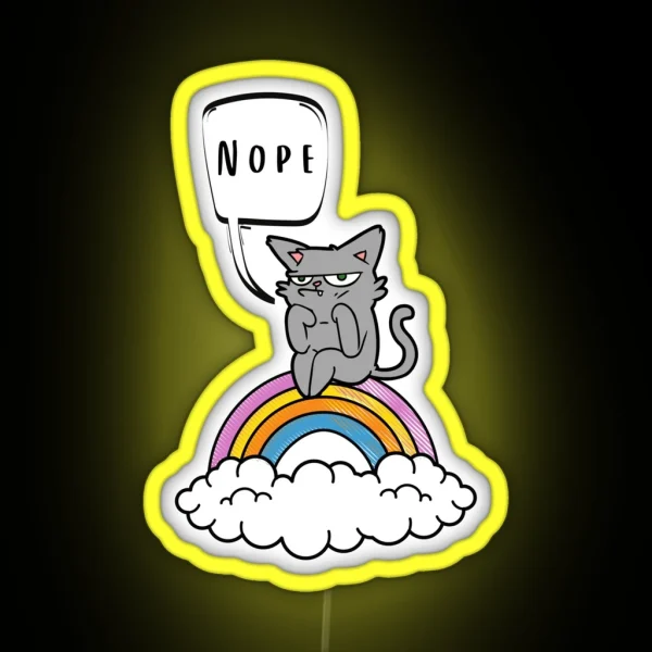 Nope Grouchy Cat On Rainbow RGB Neon Sign