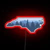 North Carolina Blue Ridge Mountains forest with vibrant RGB neon sign in red.