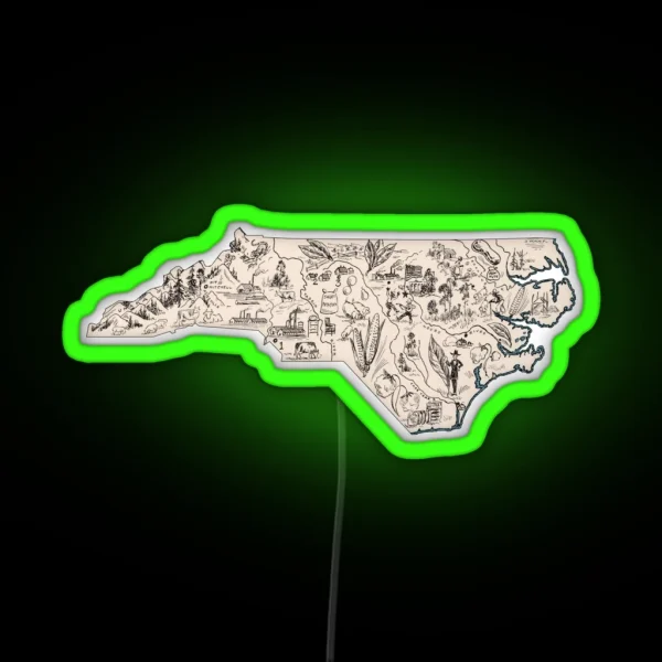 North Carolina Vintage Picture Map RGB Neon Sign