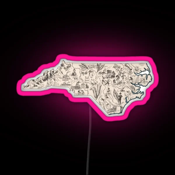 North Carolina Vintage Picture Map RGB Neon Sign
