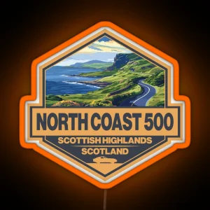 North Coast 500 Scotland Travel Art Badge RGB Neon Sign