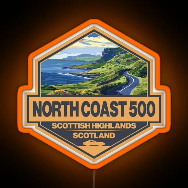 North Coast 500 Scotland Travel Art Badge RGB Neon Sign