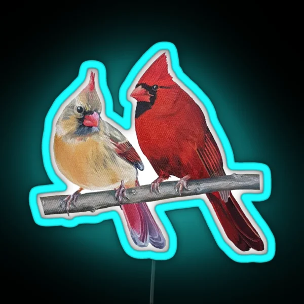 Northern Cardinals Pair Painting No Background RGB Neon Sign