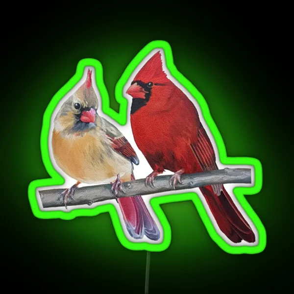 Northern Cardinals Pair Painting No Background RGB Neon Sign