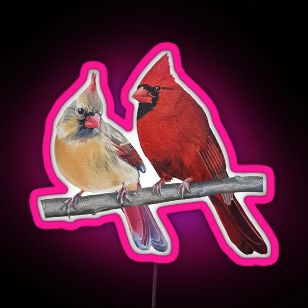 Northern Cardinals Pair Painting No Background RGB Neon Sign
