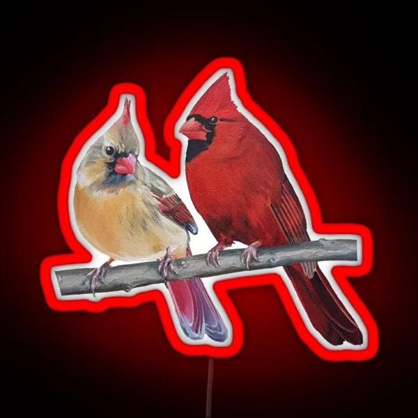 Northern Cardinals Pair Painting No Background RGB Neon Sign
