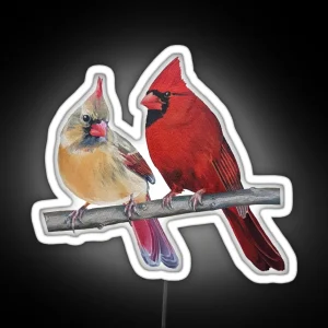 Northern Cardinals Pair Painting No Background RGB Neon Sign