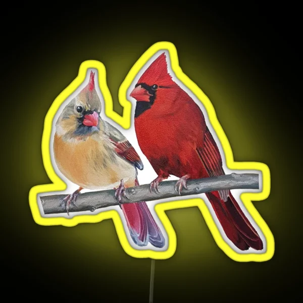 Northern Cardinals Pair Painting No Background RGB Neon Sign