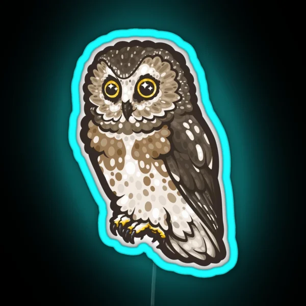 Northern Saw Whet Owl RGB Neon Sign