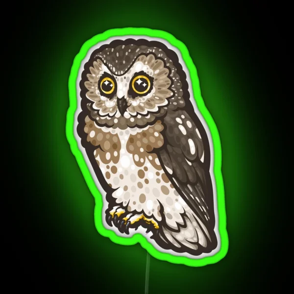 Northern Saw Whet Owl RGB Neon Sign
