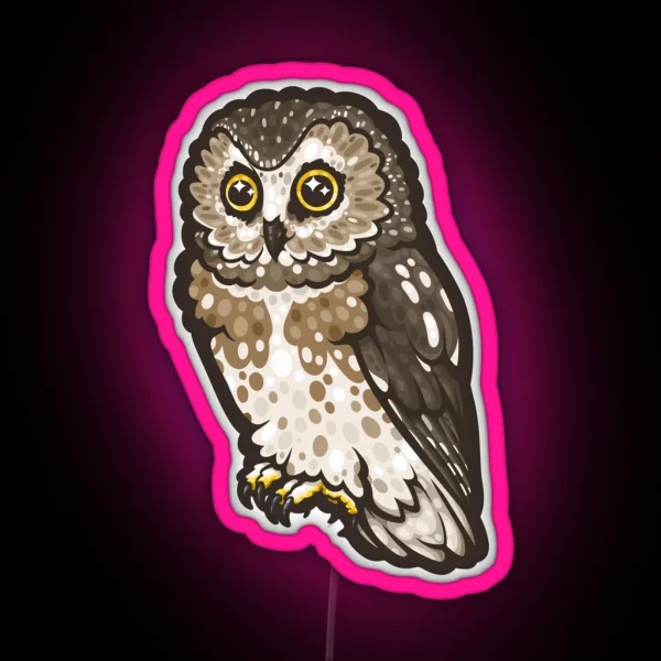 Northern Saw Whet Owl RGB Neon Sign