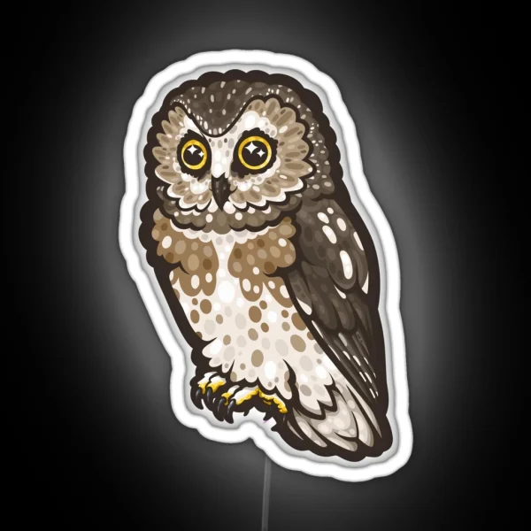 Northern Saw Whet Owl RGB Neon Sign