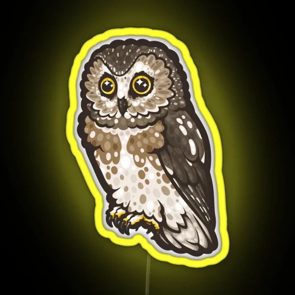 Northern Saw Whet Owl RGB Neon Sign