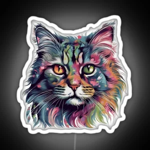 Norwegian Forest Cat Painting Imaginative Feline Art With Painterly Strokes RGB Neon Sign