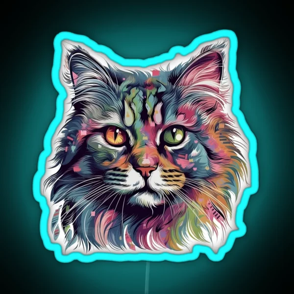 Norwegian Forest Cat Painting Imaginative Feline Art RGB Neon Sign