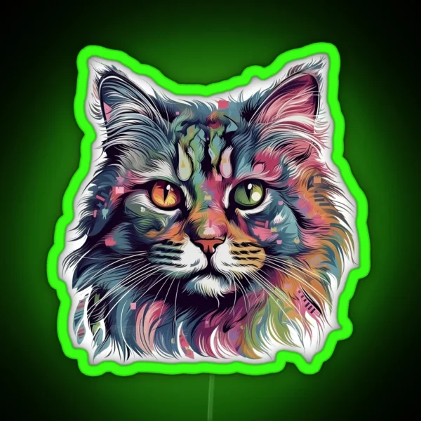 Norwegian Forest Cat Painting Imaginative Feline Art RGB Neon Sign