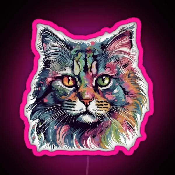 Norwegian Forest Cat Painting Imaginative Feline Art RGB Neon Sign