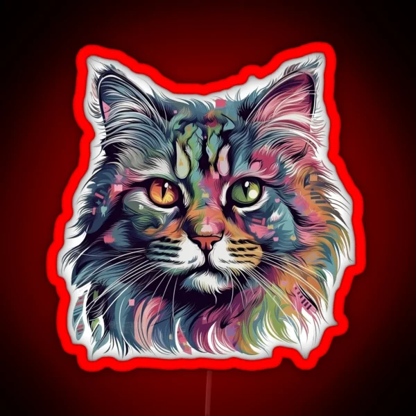 Norwegian Forest Cat Painting Imaginative Feline Art RGB Neon Sign