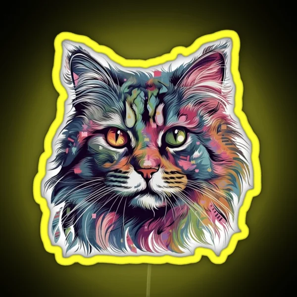 Norwegian Forest Cat Painting Imaginative Feline Art RGB Neon Sign