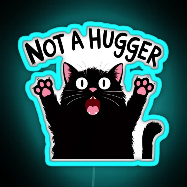 Not A Hugger Cat Feline Funnyfits70 Humor Funny Retro RGB Neon Sign