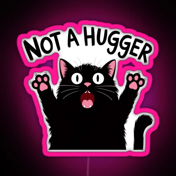 Not A Hugger Cat Feline Funnyfits70 Humor Funny Retro RGB Neon Sign