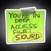 RGB neon sign displaying 'Note Access File' in vibrant colors on a white background.