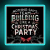 Team-building at an office Christmas party with a vibrant RGB neon sign.