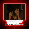 Neon sign featuring Michiko and Hatchin anime characters with RGB colors - now playing.