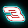 NASCAR Number 3 LED RGB Neon Sign