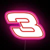NASCAR Number 3 LED RGB Neon Sign with Pink LED Lighting