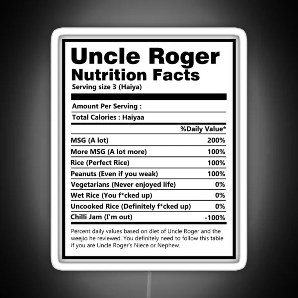 Nutrition Facts Uncle Roger RGB Neon Sign