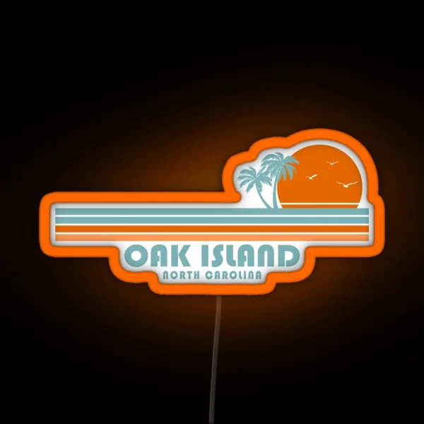 Oak Island North Carolina Sun Palm Trees RGB Neon Sign