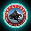Neon LED RGB sign featuring 'Obergurgl Ski Austria' with Alpine skiing imagery, blue toned.