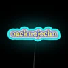 RGB neon sign displaying Oberlausitzer dialect in vibrant colors.