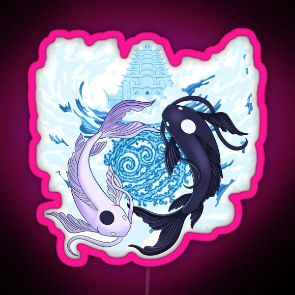 Ocean And Moon Spirits Koi Fish RGB Neon Sign