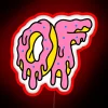 rgb neon sign displaying odd future in vibrant red