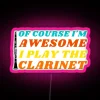 A vibrant neon sign of someone playing the clarinet with an RGB light effect.