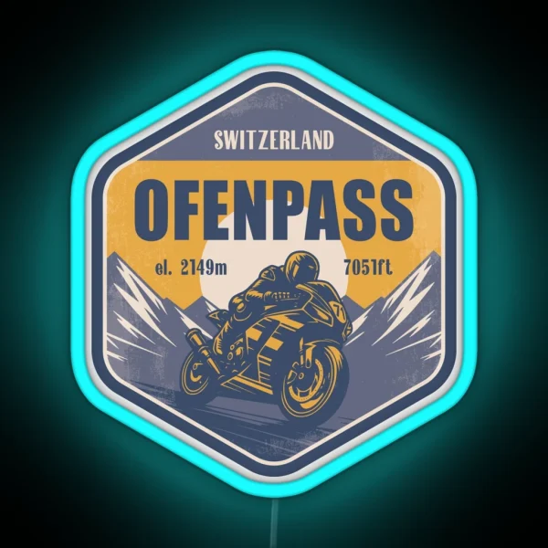 Ofen Pass Switzerland Motorcycling Mountain Design RGB Neon Sign