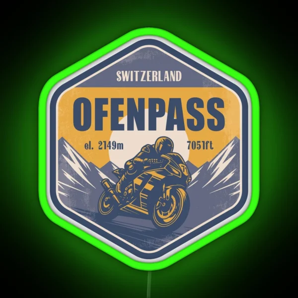 Ofen Pass Switzerland Motorcycling Mountain Design RGB Neon Sign