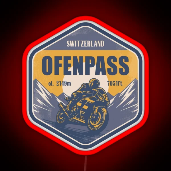 Ofen Pass Switzerland Motorcycling Mountain Design RGB Neon Sign