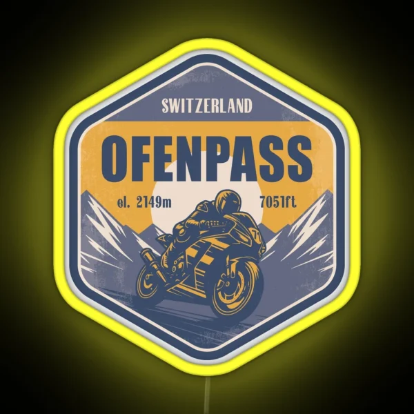 Ofen Pass Switzerland Motorcycling Mountain Design RGB Neon Sign