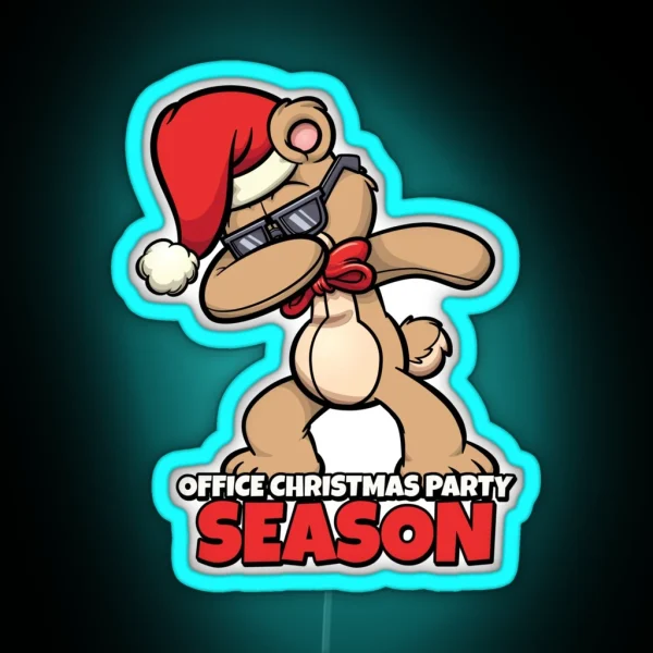 Office Christmas Party Dabbing Santa Bear RGB Neon Sign
