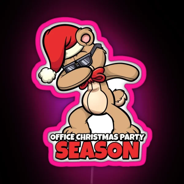 Office Christmas Party Dabbing Santa Bear RGB Neon Sign