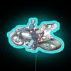 Classic comic biker RGB neon sign blue background