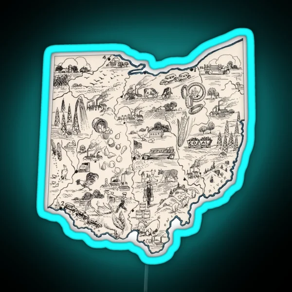 Ohio Vintage Picture Map RGB Neon Sign