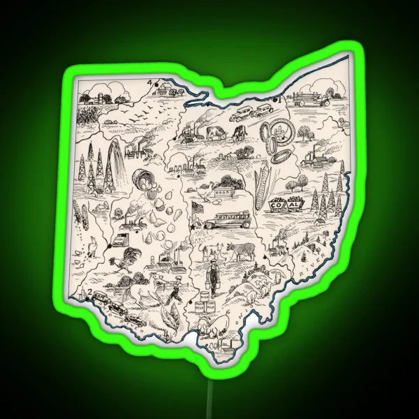 Ohio Vintage Picture Map RGB Neon Sign