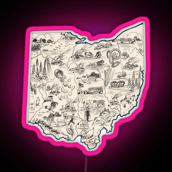 Ohio Vintage Picture Map RGB Neon Sign