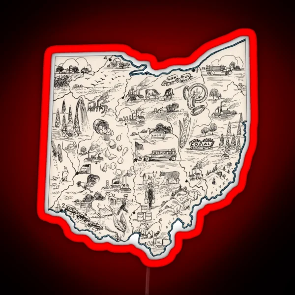 Ohio Vintage Picture Map RGB Neon Sign