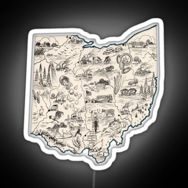 Ohio Vintage Picture Map RGB Neon Sign